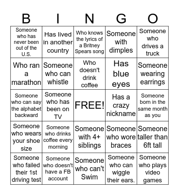 National Fun Day  Bingo Card