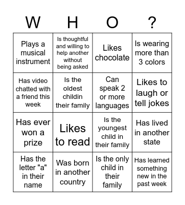 Who Like Me? Bingo Card