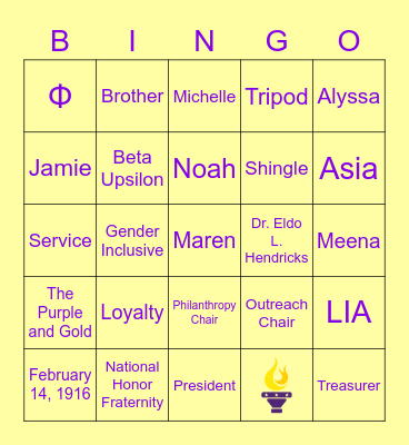 PSP Bingo Card