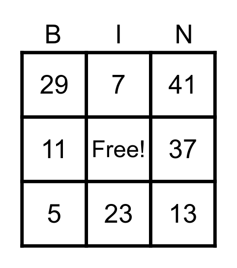 Order of Operation Bingo Card