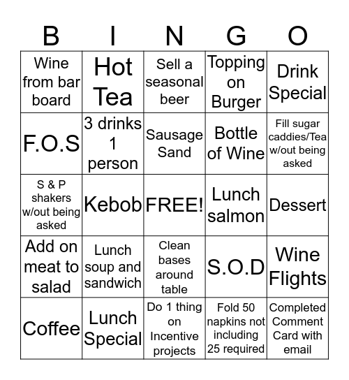 Limestone Grille Bingo Card