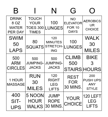 FITNESS BINGO Card