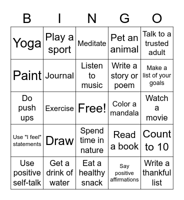 Coping Skills Bingo Card