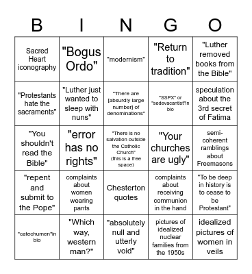 RadTrad Twitter Bingo Card