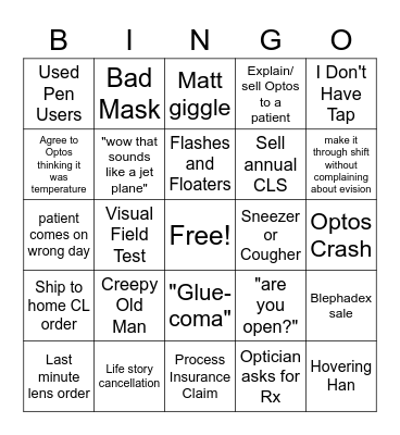 Eye Clinic Bingo Card