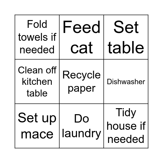 Afternoon routine Bingo Card