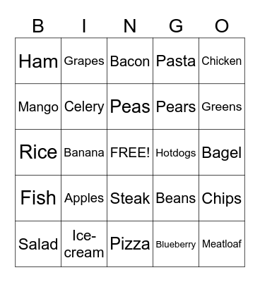 Food Bingo Card