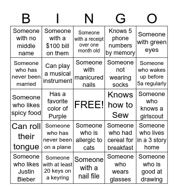 National Fun Day  Bingo Card