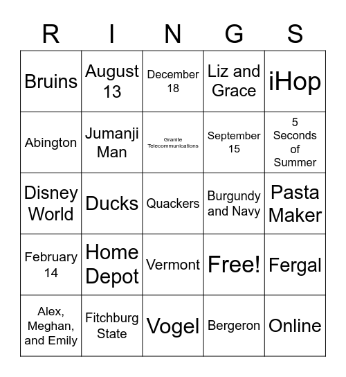 Vici and Chris Bingo! Bingo Card
