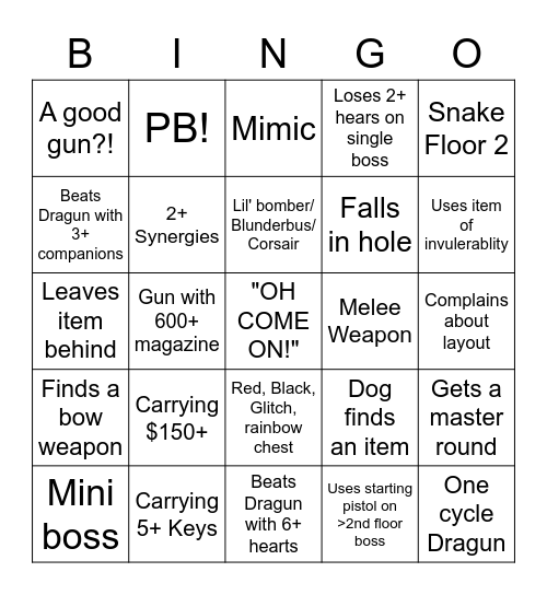 Barb Gungeon Runs Bingo Card