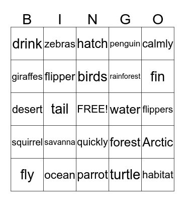 Animal and Animal Habitats Bingo Card