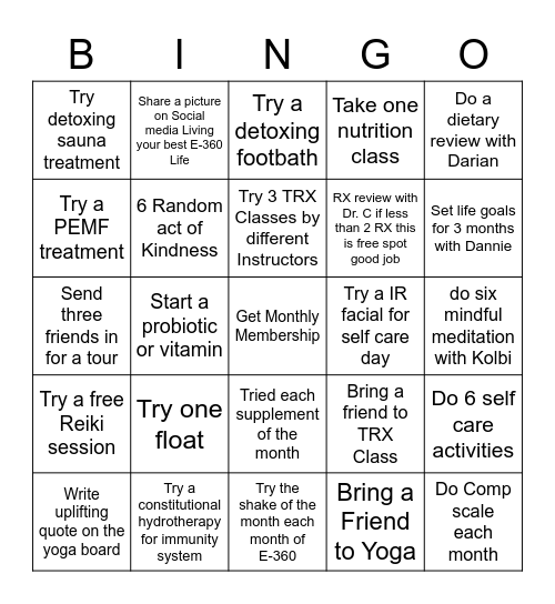 E- 360 Bingo Card