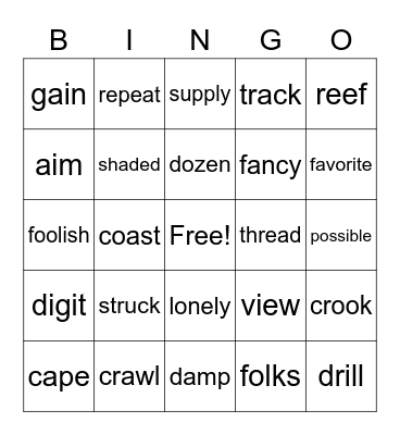 Arushi Vocab Bingo Card