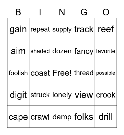 Arushi Vocab Bingo Card