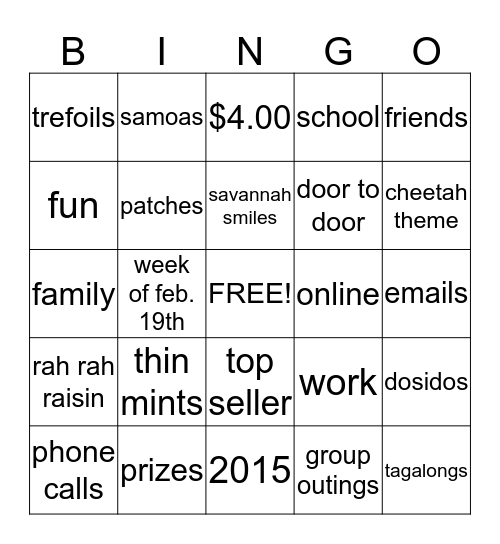 Cookie Bingo Card