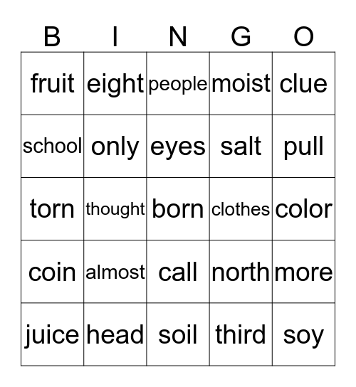 Lessons 40-50 Bingo Card