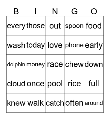 Lesson 51-60 Bingo Card