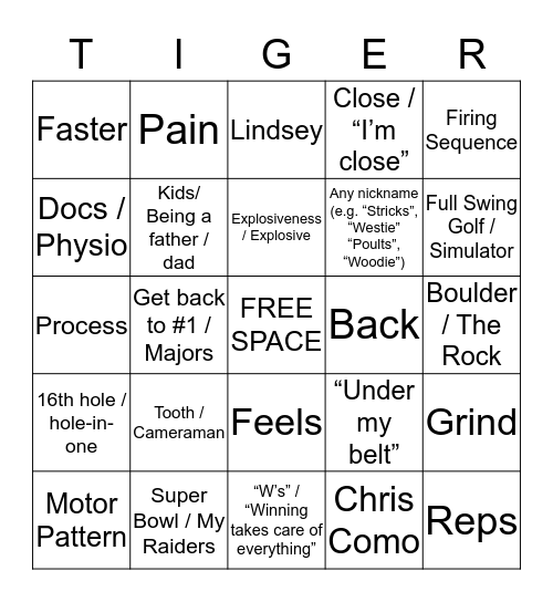 Tiger Bingo Card