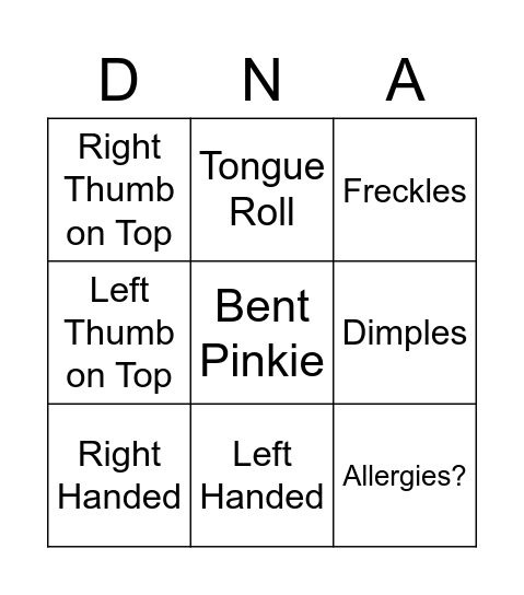 Genetics Bingo Card