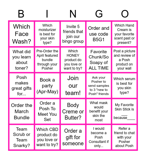 Posh Bingo (Customer) Bingo Card