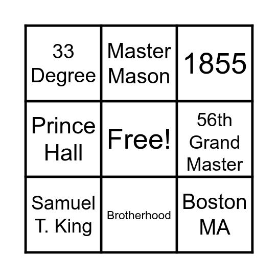 Grand Lodge Bingo Card