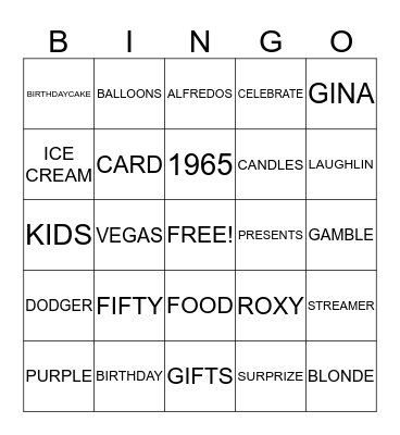 GINA'S 50TH BIRTHDAY Bingo Card