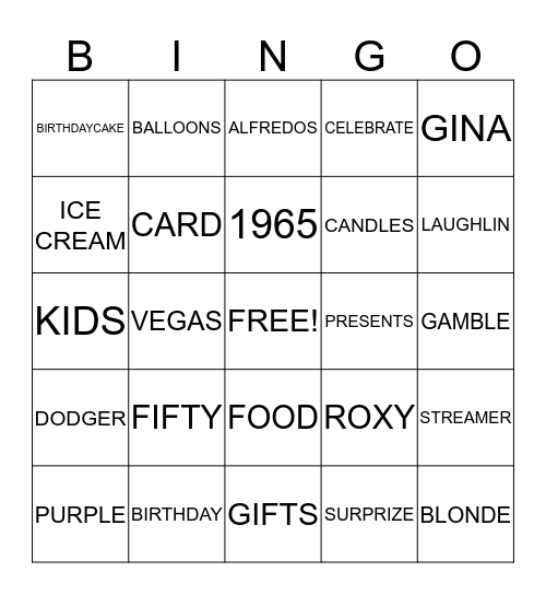 GINA'S 50TH BIRTHDAY Bingo Card