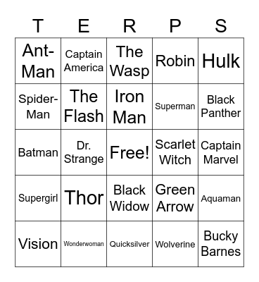 Superheroes Bingo Card