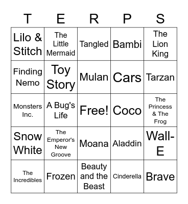 Disney Movies Bingo Card