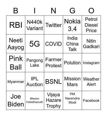 NWG News Team Bingo Card