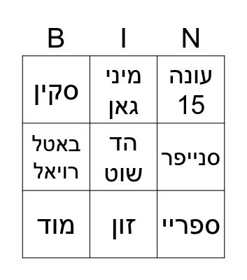 בינגו פורטנייט Bingo Card