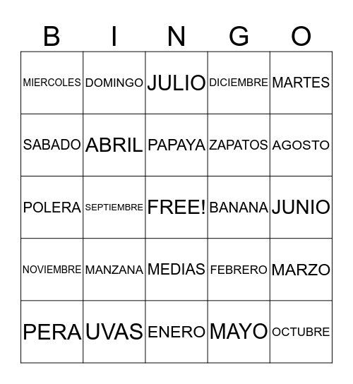 BINGO Card