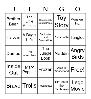 Disney Plus! Bingo Card