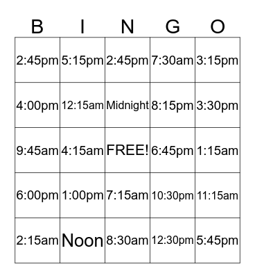 Time Bingo Card