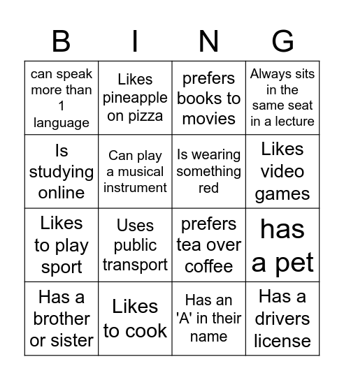 Untitled Bingo Card