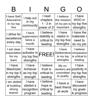 Leadership Bootcamp Bingo Card