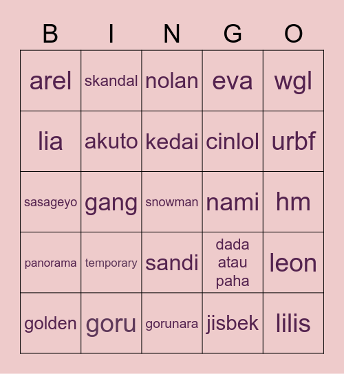 PAPAN BINGO WINTER Bingo Card
