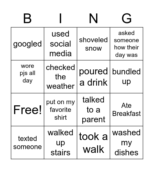 Stuck at Home Bingo Card