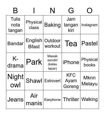 SISTER'S DAY BINGO Card