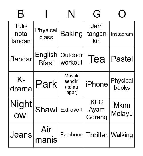 SISTER'S DAY BINGO Card