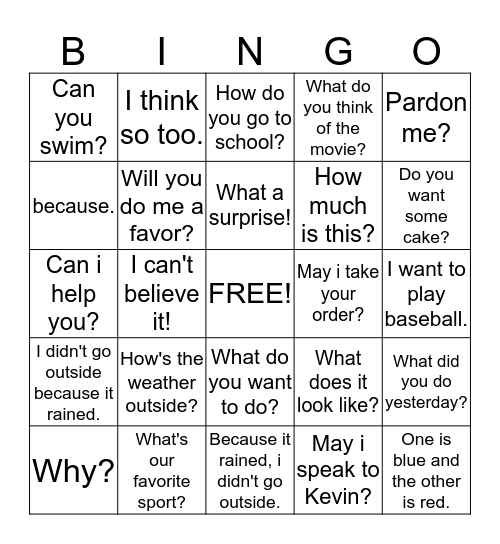 Review Lesson Bingo Card