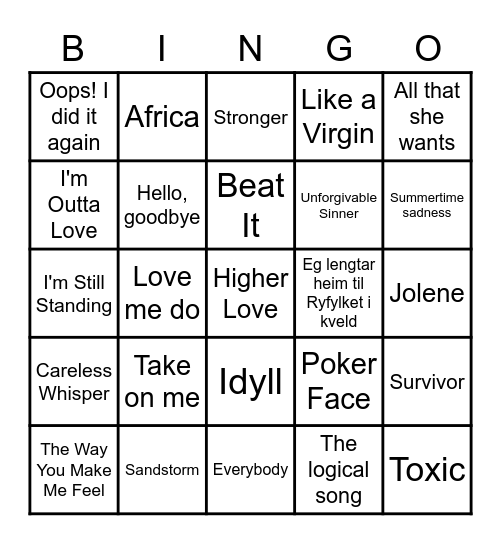 Musikkbingo! Bingo Card