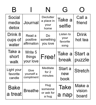 Self Love Bingo Card