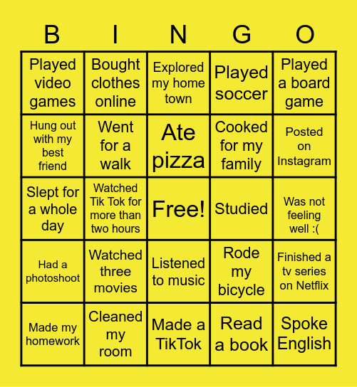 What did you do last week? Bingo Card