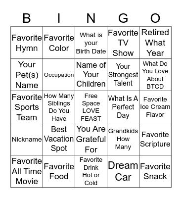 BTCD LOVE FEAST Bingo Card