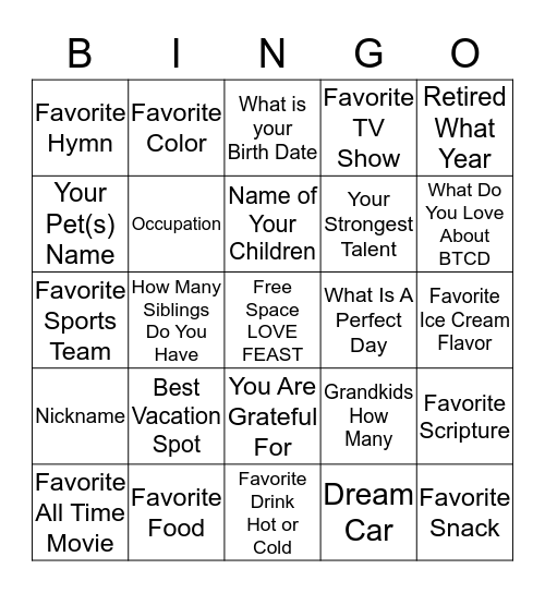 BTCD LOVE FEAST Bingo Card