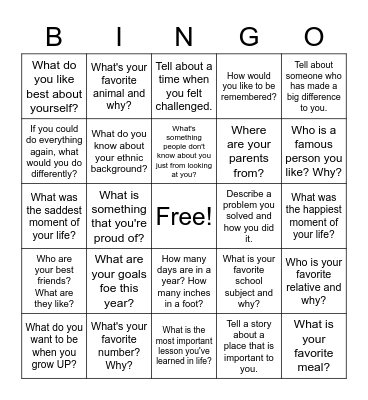 Getting to Know You Bingo Card