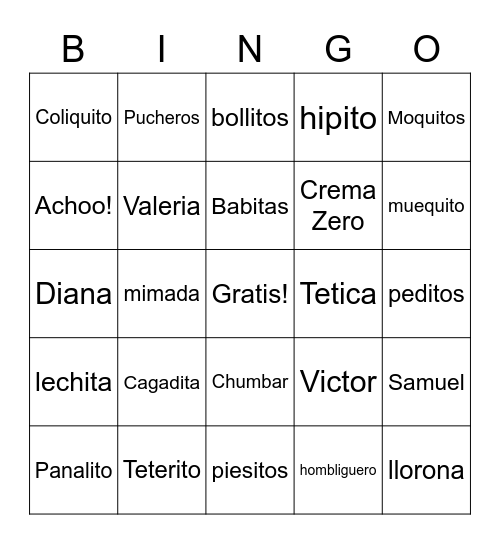 Baby shower de Valeria Bingo Card