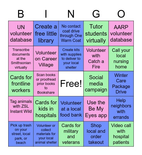 United Way Virtual Day of Service Bingo Card