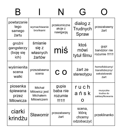 Futro z misia Bingo Card